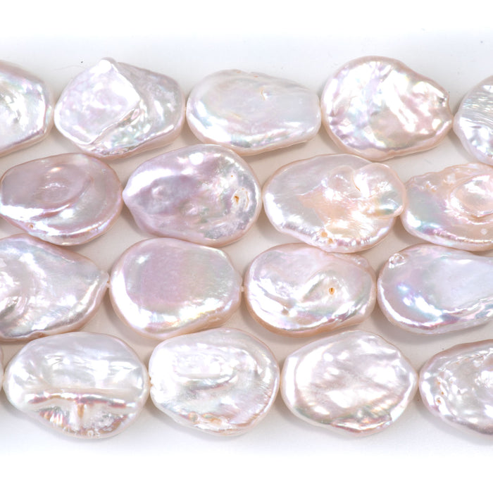 Freshwater Pearl 15-17x18-22mm Pale Pink Flat Oval Beads - 15-16 Inch