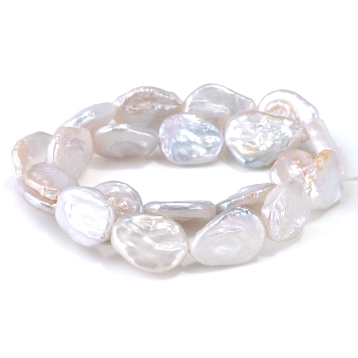 Freshwater Pearl 15-17x18-22mm White Flat Oval Beads - 15-16 Inch