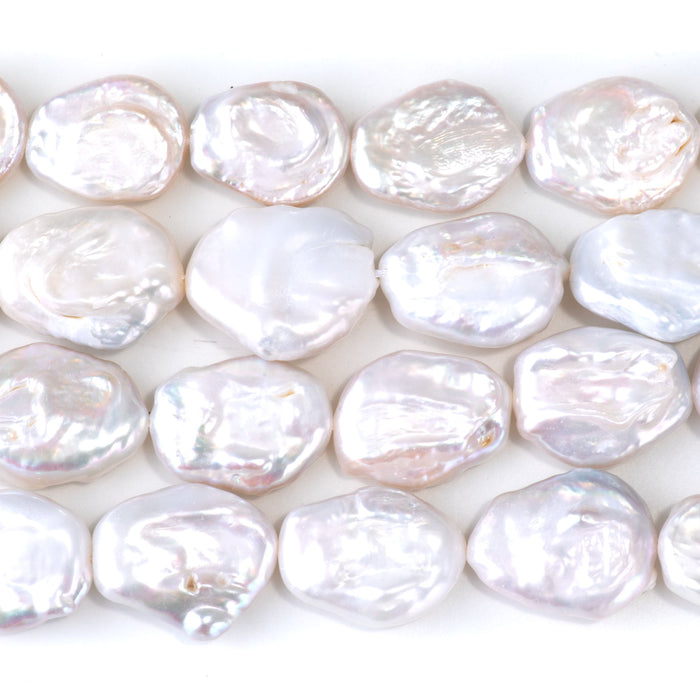 Freshwater Pearl 15-17x18-22mm White Flat Oval Beads - 15-16 Inch