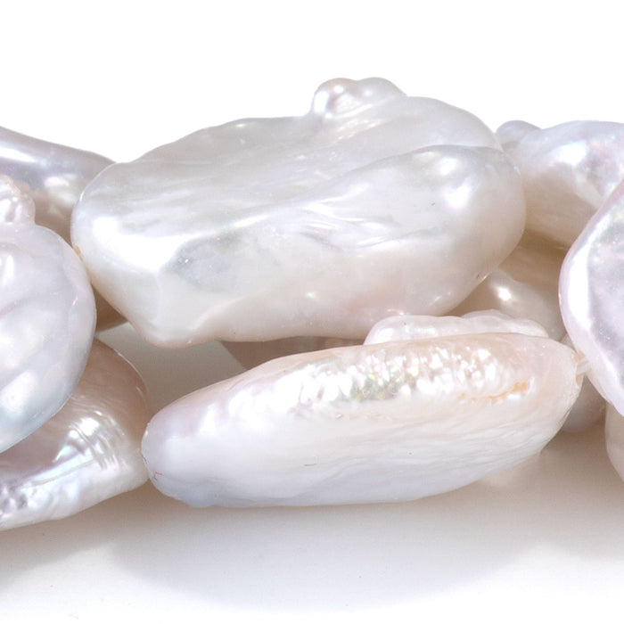 Freshwater Pearl 15-17x18-22mm White Flat Oval Beads - 15-16 Inch