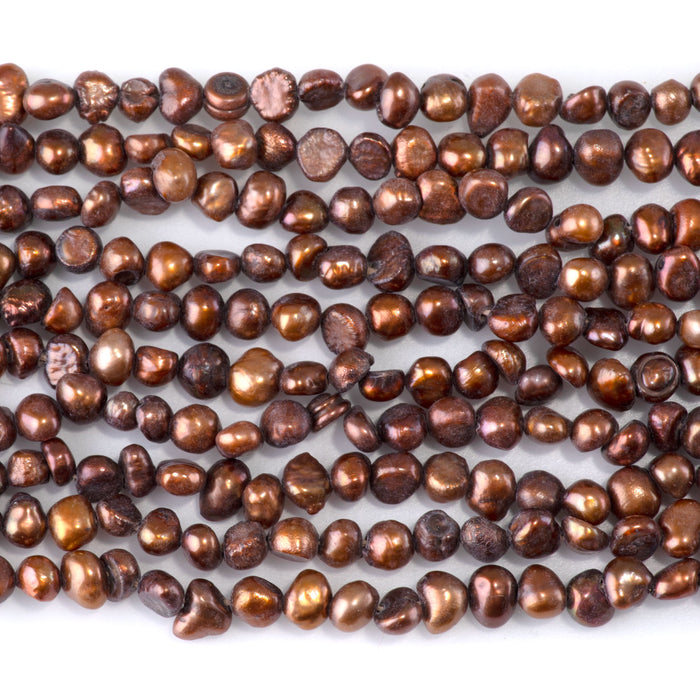 SPECIAL PRICE Freshwater Pearl 3-5mm Brown Irregular Button Beads - 15-16 Inch