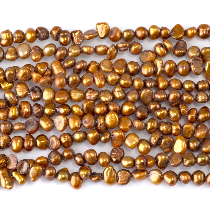SPECIAL PRICE Freshwater Pearl 4-5mm Gold Irregular Button Beads - 15-16 Inch