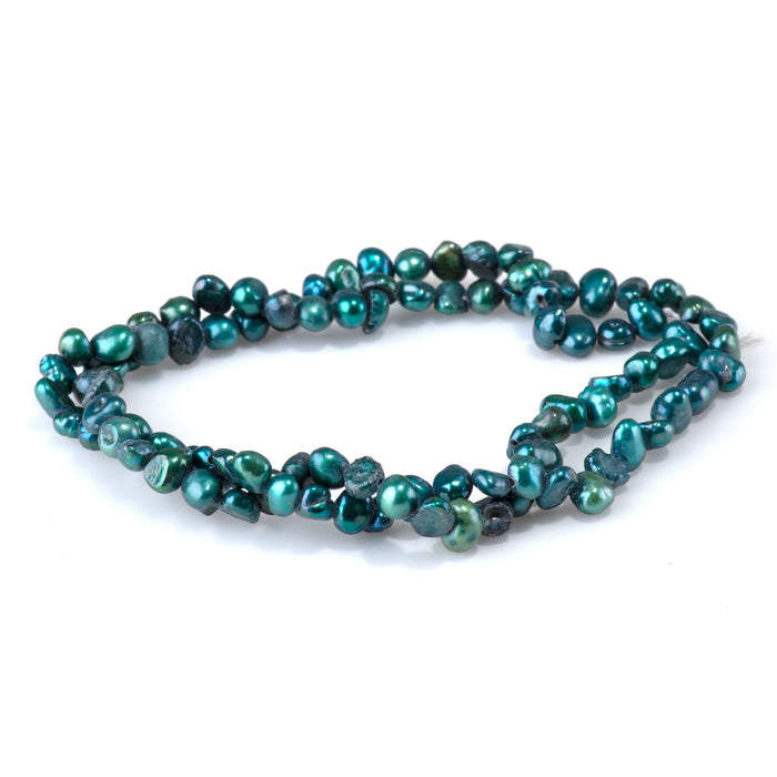 SPECIAL PRICE Freshwater Pearl 4-5mm Teal Irregular Button Beads - 15-16 Inch