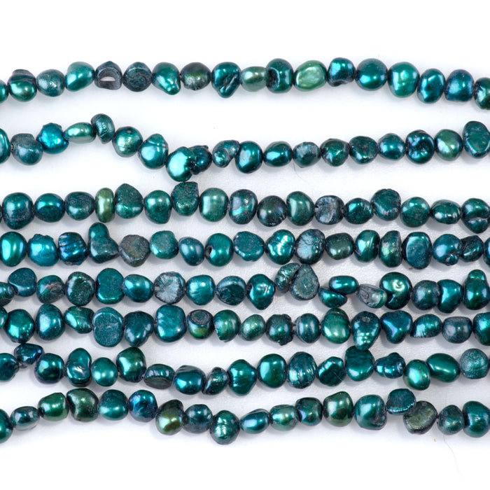 SPECIAL PRICE Freshwater Pearl 4-5mm Teal Irregular Button Beads - 15-16 Inch