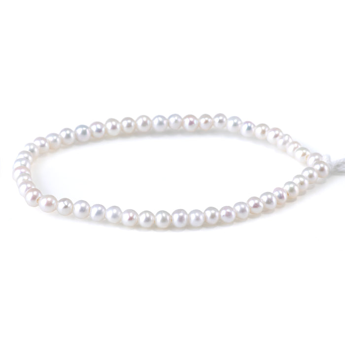 This is a Dakota Stones 4-5mm Freshwater Pearl White Potato Large Gemstone strand of round beads in 8 inch strand.
