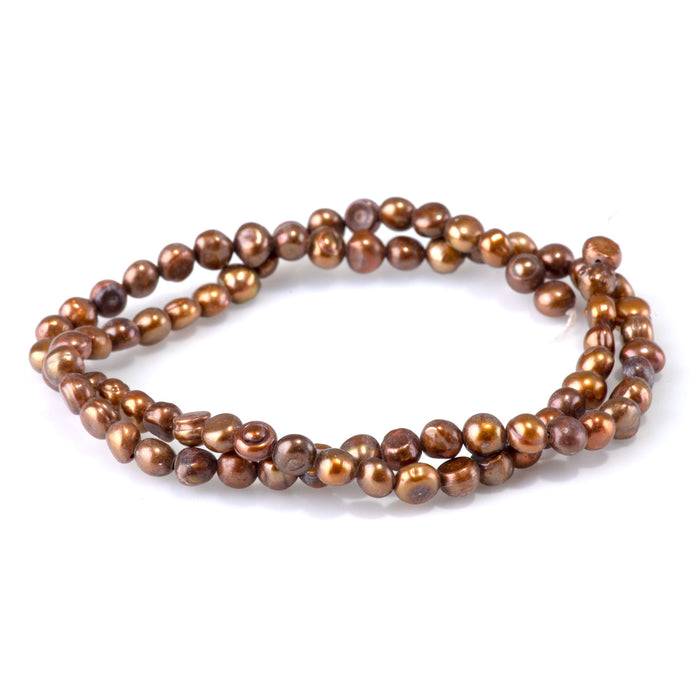 SPECIAL PRICE Freshwater Pearl 5-6mm Golden Brown Irregular Button Beads - 15-16 Inch