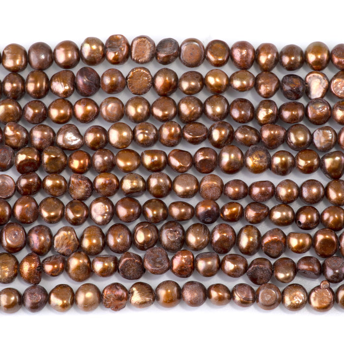 SPECIAL PRICE Freshwater Pearl 5-6mm Golden Brown Irregular Button Beads - 15-16 Inch