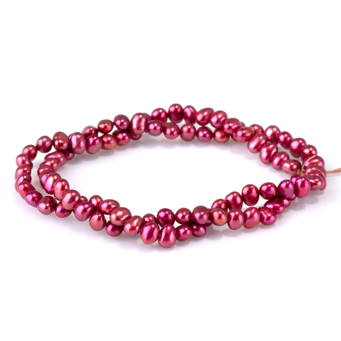 Freshwater Pearl 5-6mm Pink/Red Irregular Flat Oval Beads - 15-16 Inch