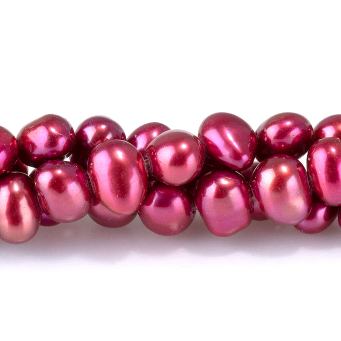 Freshwater Pearl 5-6mm Pink/Red Irregular Flat Oval Beads - 15-16 Inch