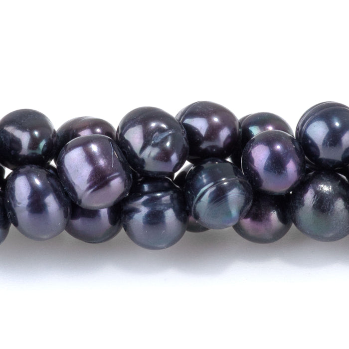 Freshwater Pearl 5-6mm Dark Blue Potato Beads - 15-16 Inch