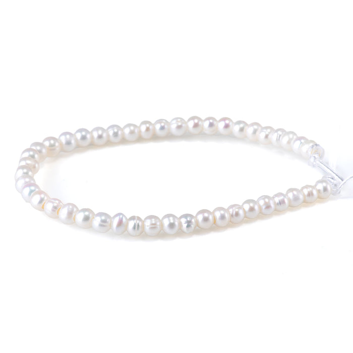 This is a Dakota Stones 5-6mm Freshwater Pearl White Potato Large Gemstone strand of round beads in 8 inch strand.
