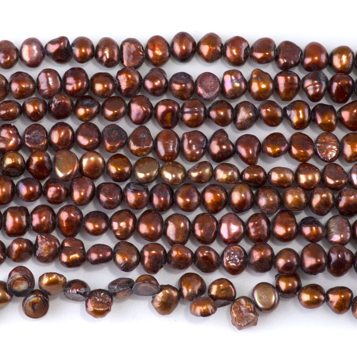 SPECIAL PRICE Freshwater Pearl 5-7mm Brown Irregular Button Beads - 15-16 Inch