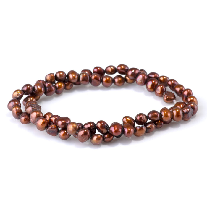 SPECIAL PRICE Freshwater Pearl 5-7mm Copper Brown Irregular Potato Beads - 15-16 Inch