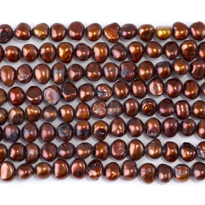 SPECIAL PRICE Freshwater Pearl 5-7mm Copper Brown Irregular Potato Beads - 15-16 Inch