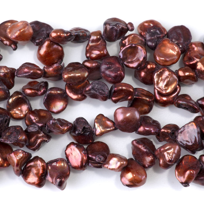 Freshwater Pearl 6-10mm Copper Top Drill Keshi Beads - 15-16 Inch