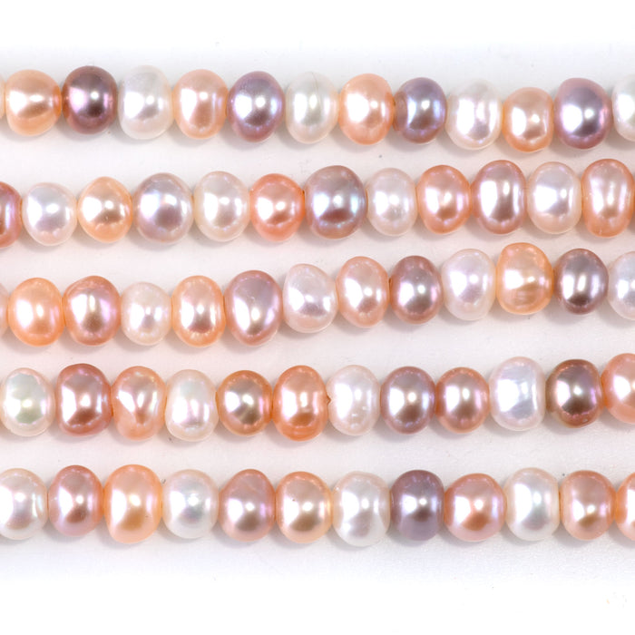 Freshwater Pearl 6-7mm Multi Pastel Oval Large Hole Beads - 8 Inch