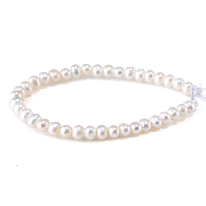 Freshwater Pearl 6-7mm White Oval Large Hole Beads - 8 Inch