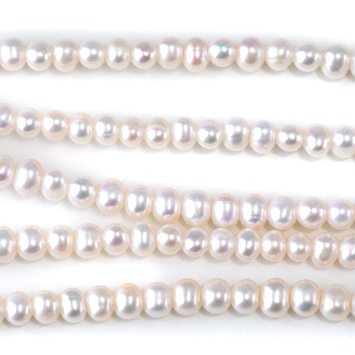 Freshwater Pearl 6-7mm White Oval Large Hole Beads - 8 Inch
