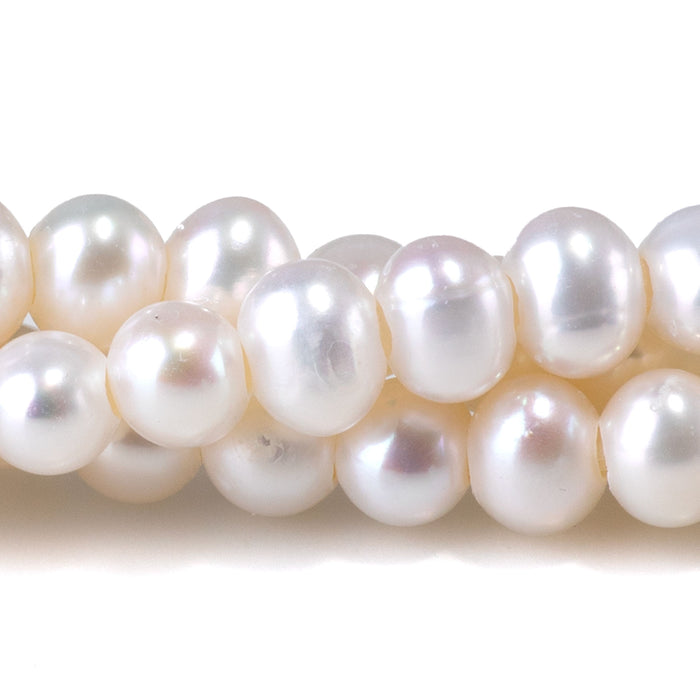 Freshwater Pearl 6-7mm White Oval Large Hole Beads - 8 Inch