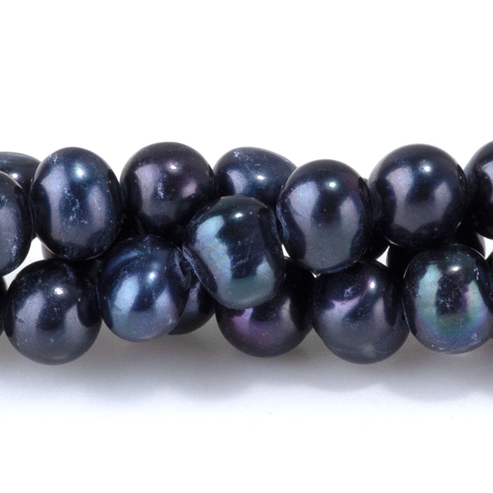 Freshwater Pearl 6-7mm Dark Blue Potato Beads - 14 Inch