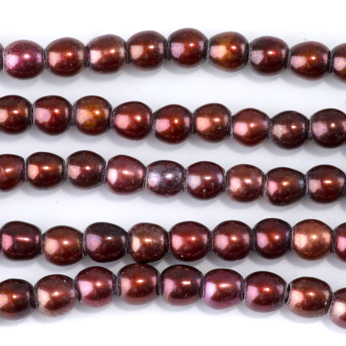 Freshwater Pearl 6-7mm Pink/Brown Potato Large Hole Beads - 8-Inch