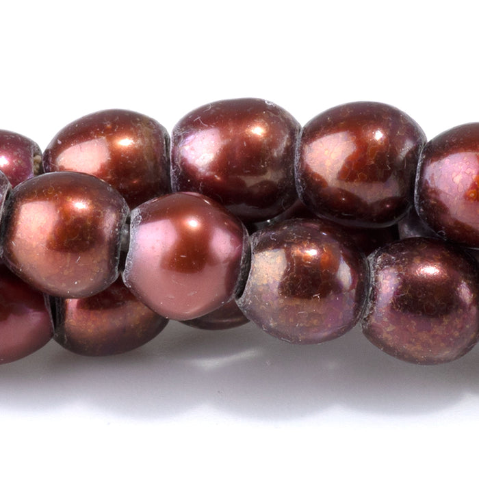 Freshwater Pearl 6-7mm Pink/Brown Potato Large Hole Beads - 8-Inch