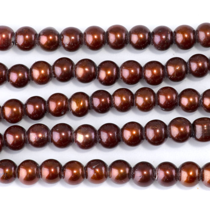 Freshwater Pearl 6-7mm Red/Brown/Gold Potato Large Hole Beads - 8-Inch