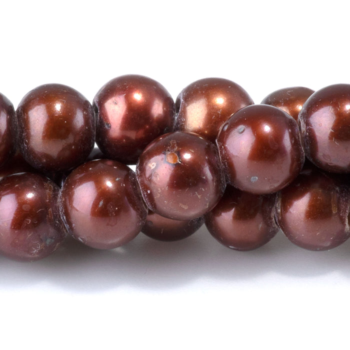 Freshwater Pearl 6-7mm Red/Brown/Gold Potato Large Hole Beads - 8-Inch