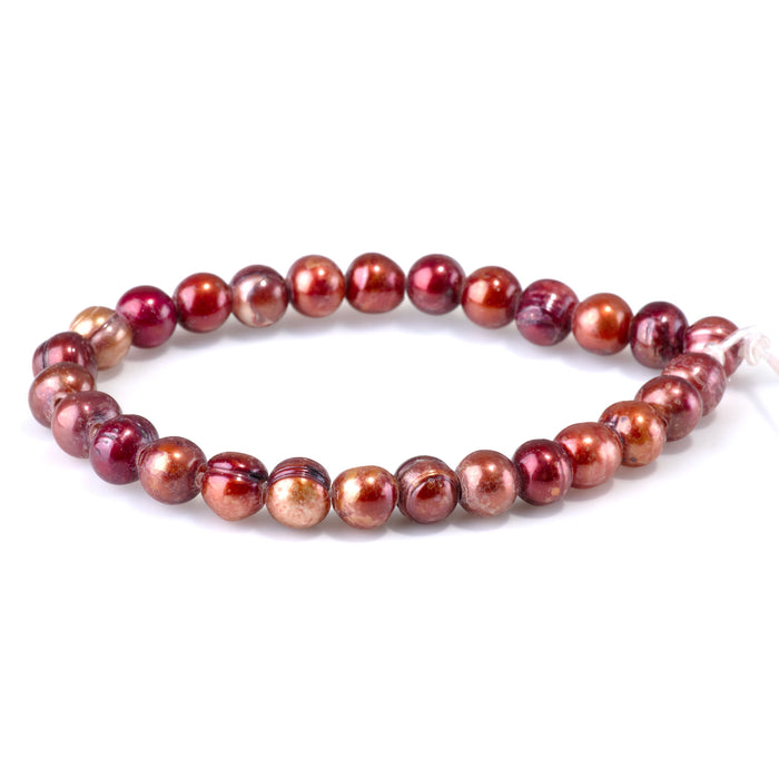 Freshwater Pearl 7-10mm Red/Brown Potato Large Hole Beads - 8-Inch