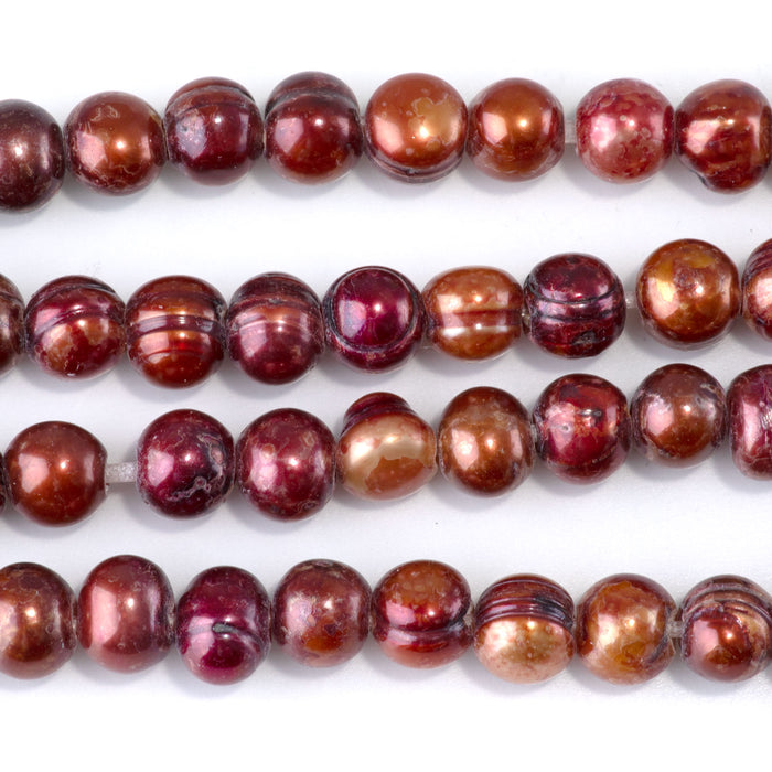 Freshwater Pearl 7-10mm Red/Brown Potato Large Hole Beads - 8-Inch