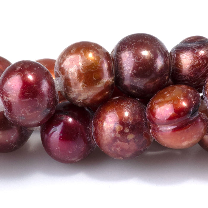 Freshwater Pearl 7-10mm Red/Brown Potato Large Hole Beads - 8-Inch