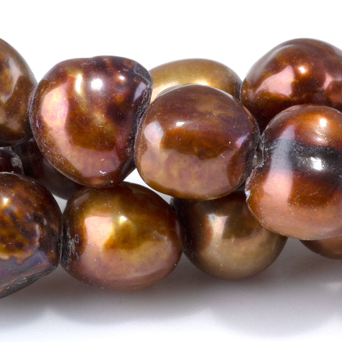 This is a Dakota Stones 7-12mm Freshwater Pearl Golden Brown Button Gemstone strand with irregular beads in 8 inch strand.