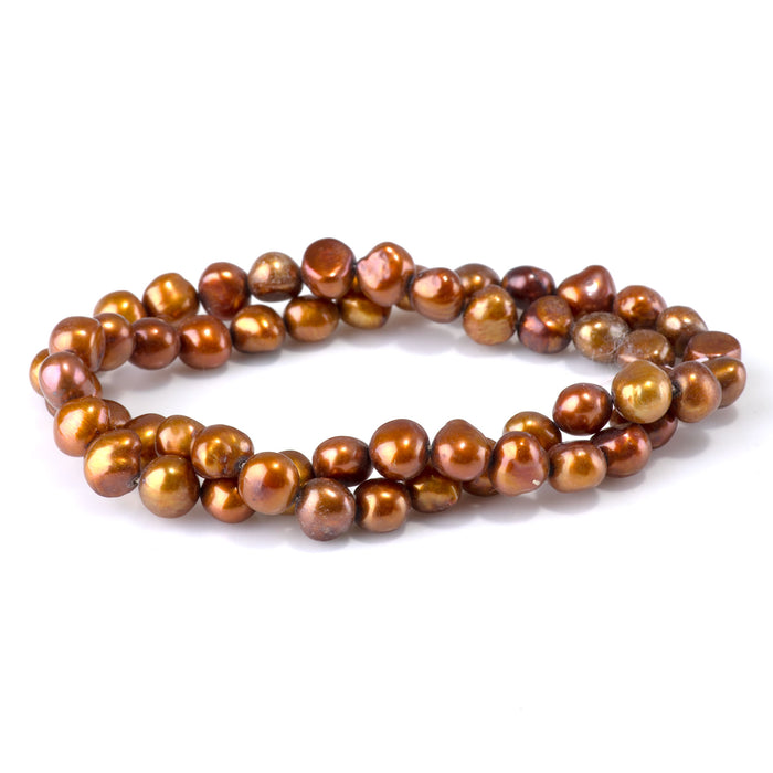 SPECIAL PRICE Freshwater Pearl 7-9mm Dark Gold Irregular Button Beads - 15-16 Inch