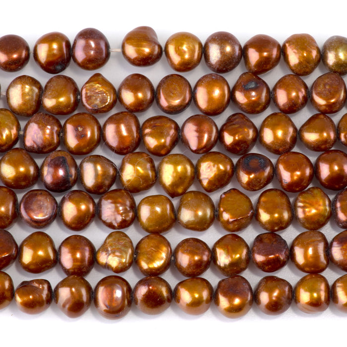 SPECIAL PRICE Freshwater Pearl 7-9mm Dark Gold Irregular Button Beads - 15-16 Inch