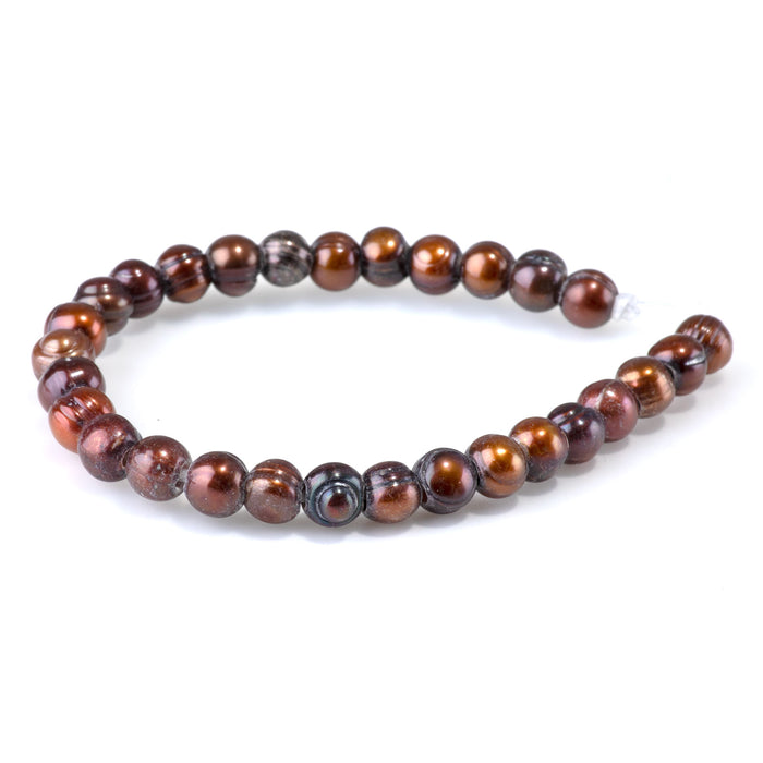 Freshwater Pearl 7-9mm Dark Golden Brown Potato Large Hole Beads - 8-Inch