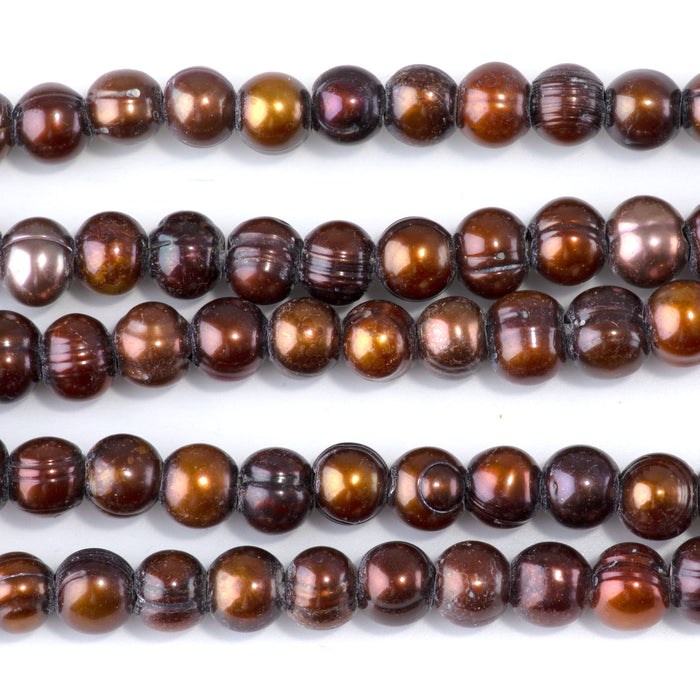 Freshwater Pearl 7-9mm Dark Golden Brown Potato Large Hole Beads - 8-Inch