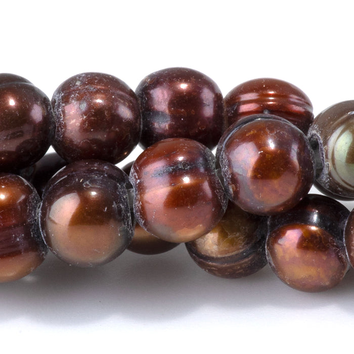 Freshwater Pearl 7-9mm Dark Golden Brown Potato Large Hole Beads - 8-Inch