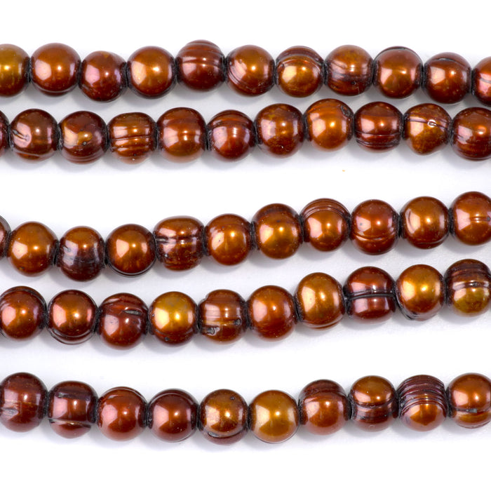 Freshwater Pearl 7-9mm Golden Brown Potato Large Hole Beads - 8-Inch