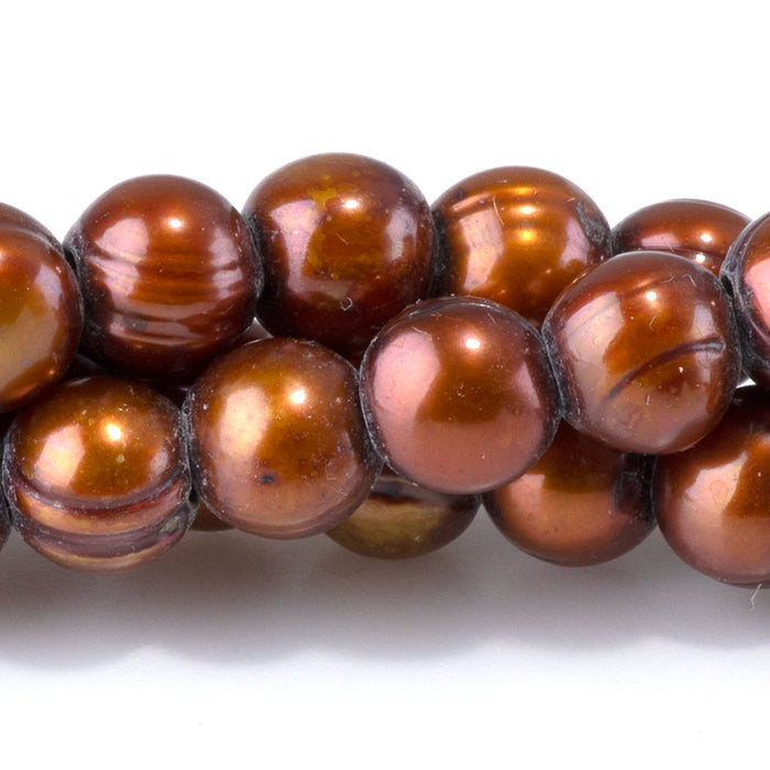 Freshwater Pearl 7-9mm Golden Brown Potato Large Hole Beads - 8-Inch