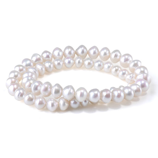 This is a Dakota Stones 7-9mm Freshwater Pearl White Potato Gemstone strand of round beads in 15-16 inch strand.