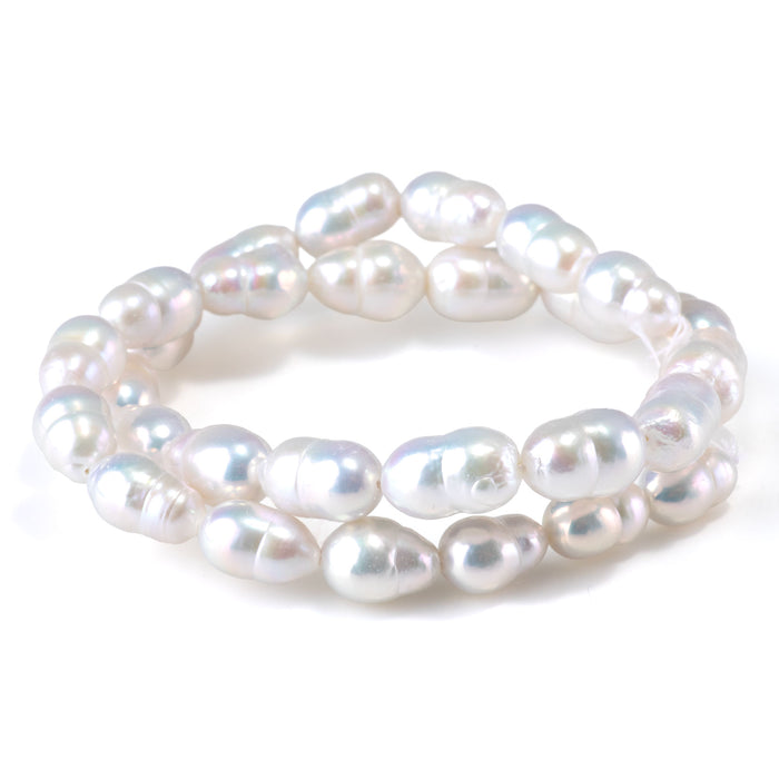 Freshwater Pearl 8-9x13-15mm White Semi Baroque Beads - 15-16 Inch