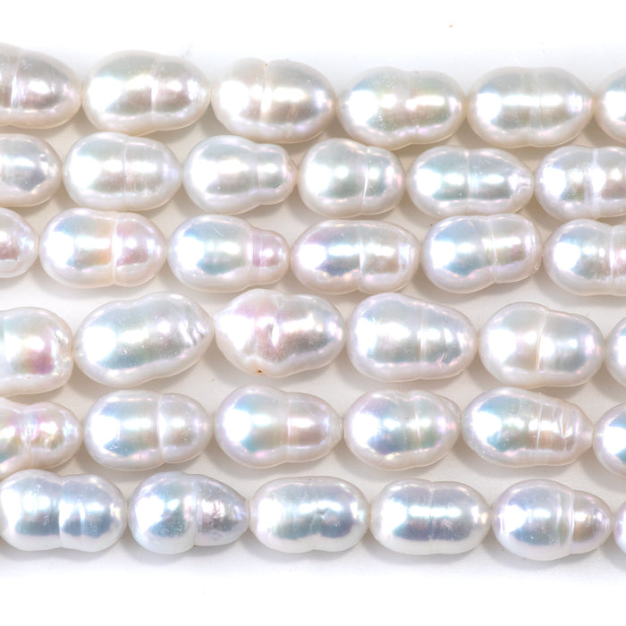 Freshwater Pearl 8-9x13-15mm White Semi Baroque Beads - 15-16 Inch