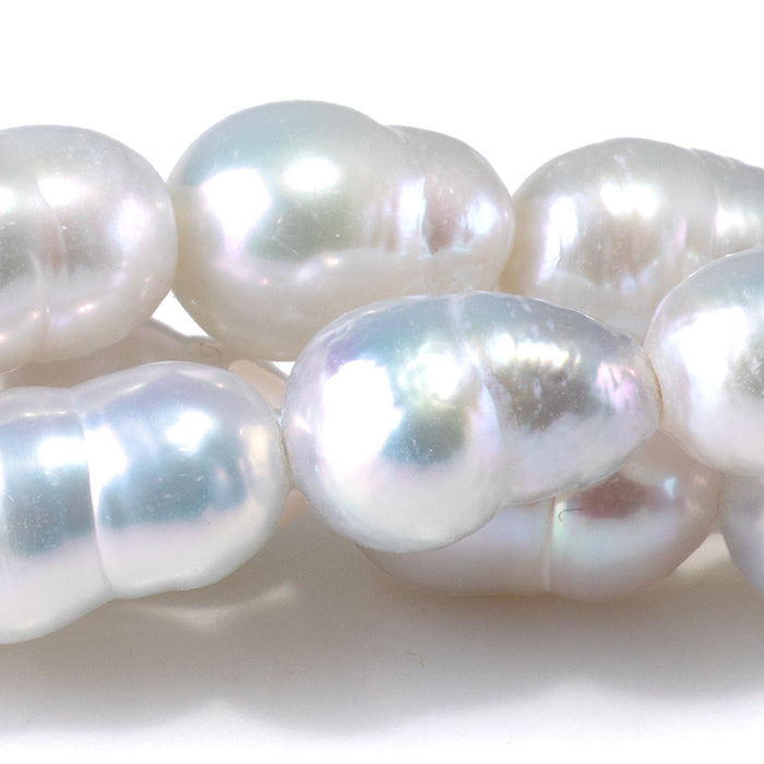 Freshwater Pearl 8-9x13-15mm White Semi Baroque Beads - 15-16 Inch