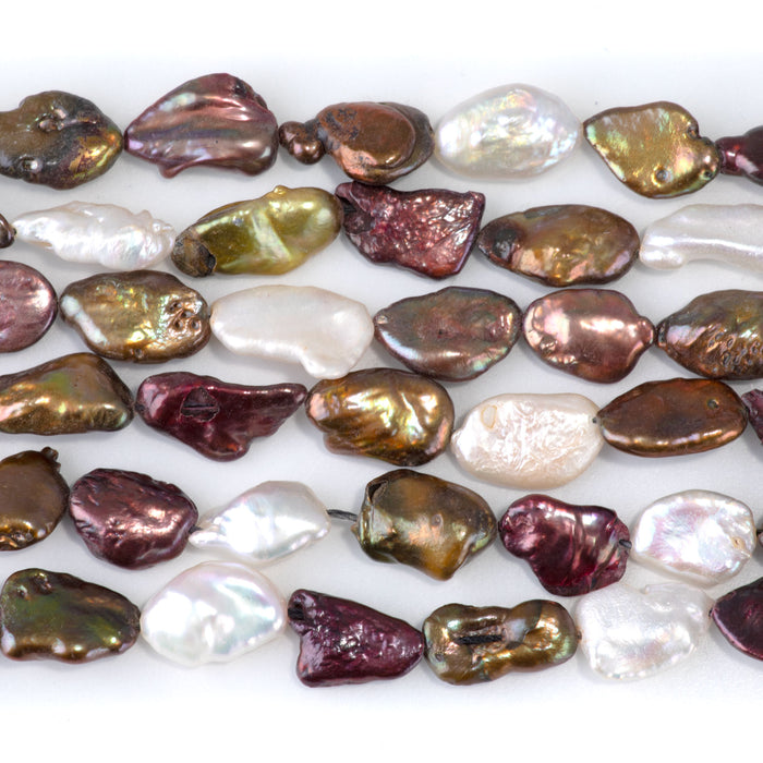 Freshwater Pearl 8-10x9-16mm Multi Color Flat Baroque Beads - 15-16 Inch