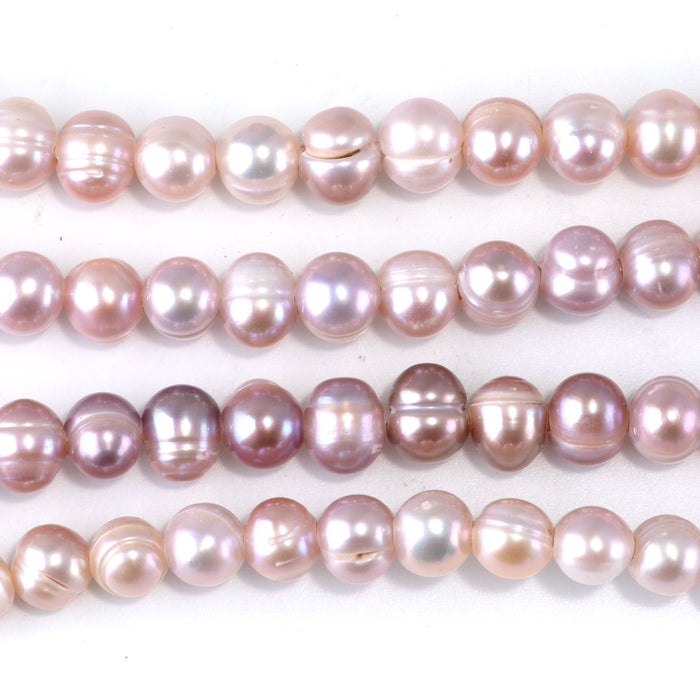 Freshwater Pearl 8-9mm Pink/Purple Potato Large Hole Beads - 8 Inch