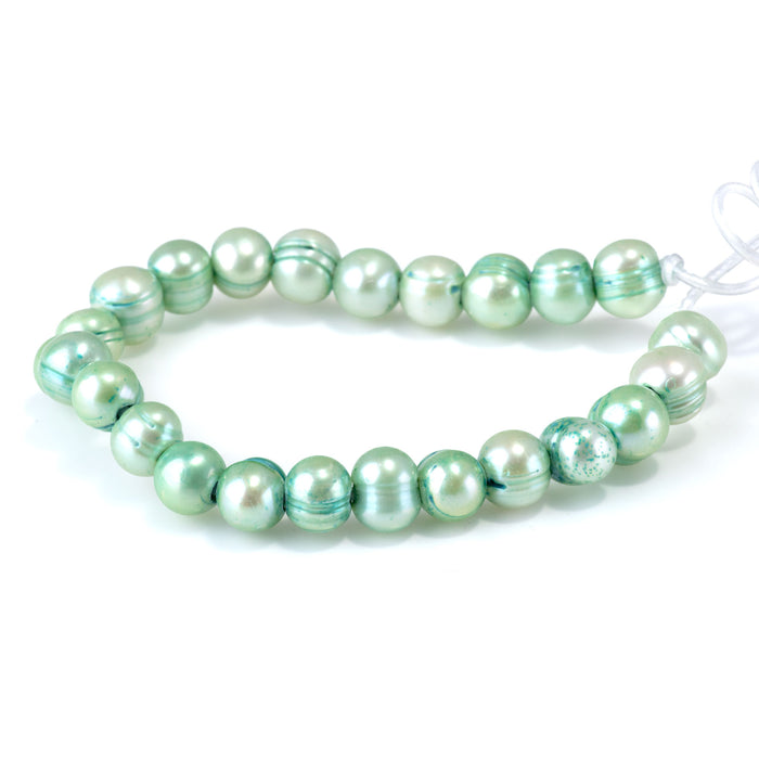 Freshwater Pearl 9-10mm Light Green Potato Large Hole Beads - 7-8 Inch