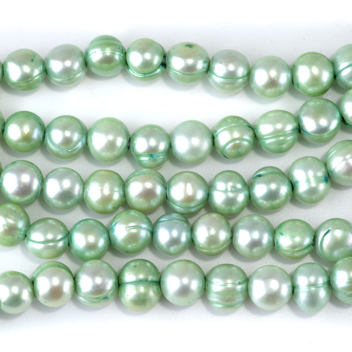 Freshwater Pearl 9-10mm Light Green Potato Large Hole Beads - 7-8 Inch