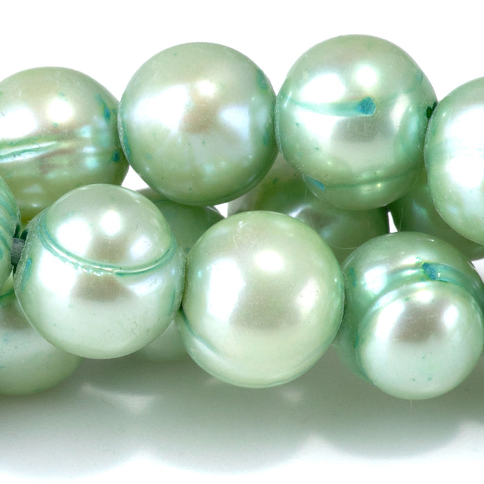 Freshwater Pearl 9-10mm Light Green Potato Large Hole Beads - 7-8 Inch