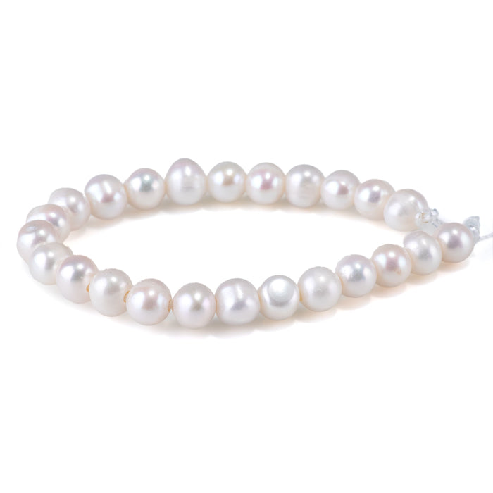 This is a Dakota Stones 9-10mm Freshwater Pearl White Potato Large Gemstone strand of round beads in 8 inch strand.