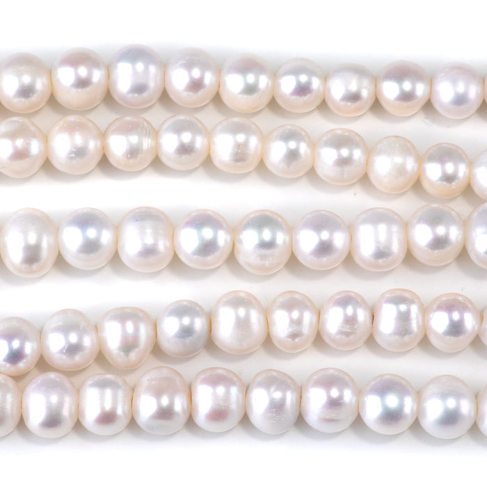 This is a Dakota Stones 9-10mm Freshwater Pearl White Potato Large Gemstone strand of round beads in 8 inch strand.